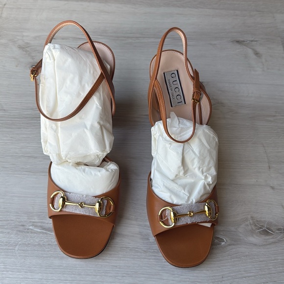 Gucci Horsebit Leather Sandal Harness Brown Heel size 8.5 nwt in box - Picture 11 of 14